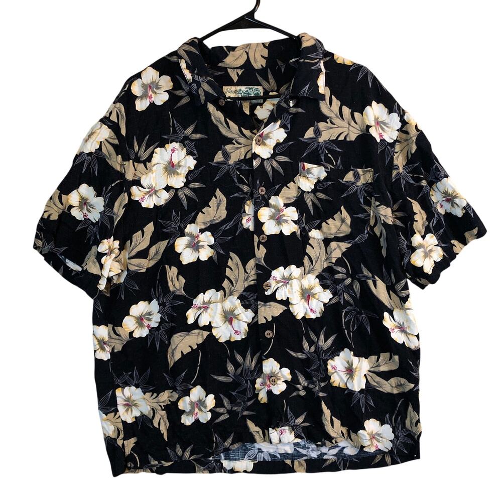 Havana Jacks Cafe Mens Shirt Black Multi Floral Hawaiian Button Down XL
